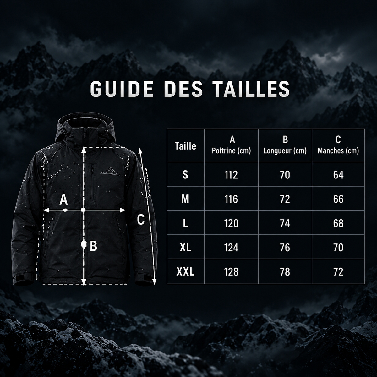 Guide des tailles de la veste hydro-réactive
